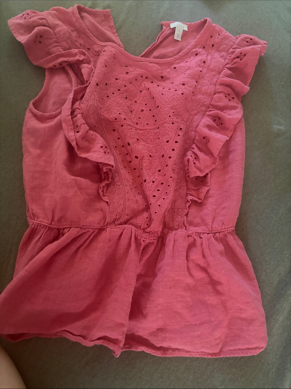 hinge Pink Eyelet Ruffle Peplum Top
